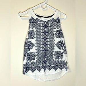 Lucky Brand White and Navy Patterened Tank, Size Small